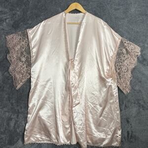 Vintage Lady Cameo Pink Satin Lace Bed Jacket Robe USA One Size